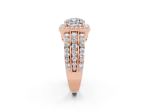 Rose gold Cushion Cut Halo Moissanite Ring with Split Shank and Four-Prong Setting_2