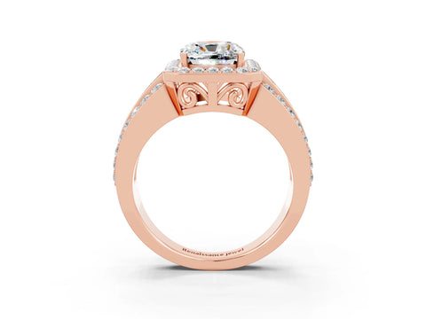Rose gold Cushion Cut Halo Moissanite Ring with Split Shank and Four-Prong Setting_3