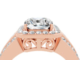 Rose gold Cushion Cut Halo Moissanite Ring with Split Shank and Four-Prong Setting_4