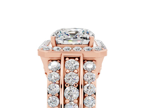Rose gold Cushion Cut Halo Moissanite Ring with Split Shank and Four-Prong Setting_5