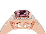 Rose gold Cushion Cut Halo Morganite Ring with Split Shank and Four-Prong Setting_4
