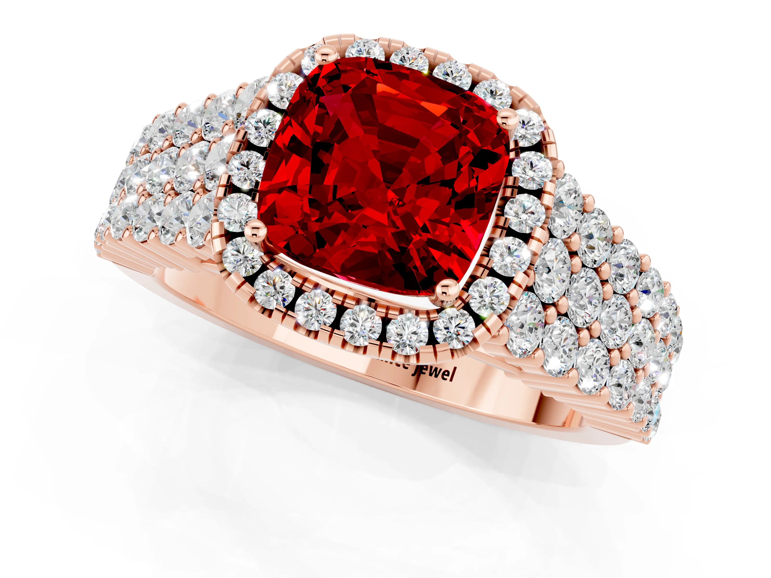 Rose gold Cushion Cut Halo Pavé Diamond Engagement Ring with Split Shank and Four-Prong Setting_1