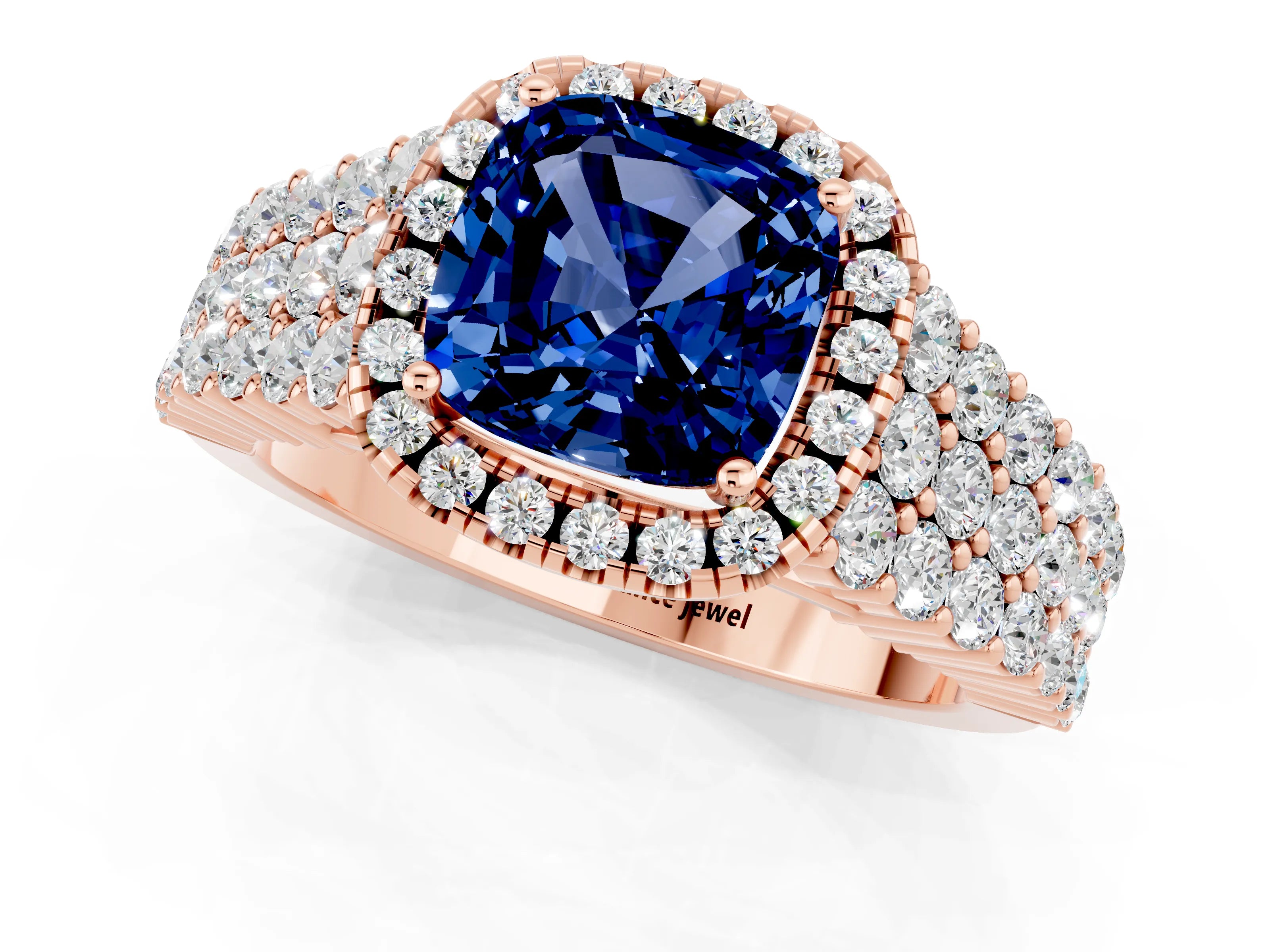 Rose gold Cushion Cut Halo Pavé Diamond Engagement Ring with Split Shank and Four-Prong Setting_1