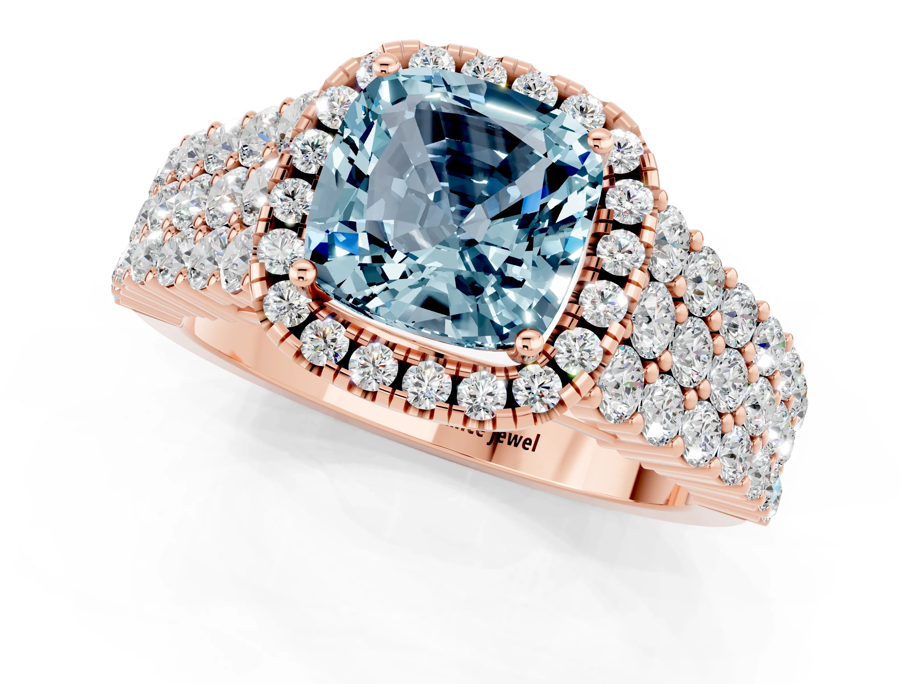 Rose gold Cushion Cut Halo Pavé Diamond Engagement Ring with Split Shank and Four-Prong Setting_1