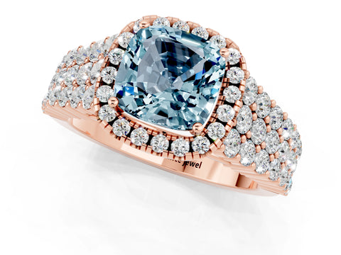 Rose gold Cushion Cut Halo Pavé Diamond Engagement Ring with Split Shank and Four-Prong Setting_1