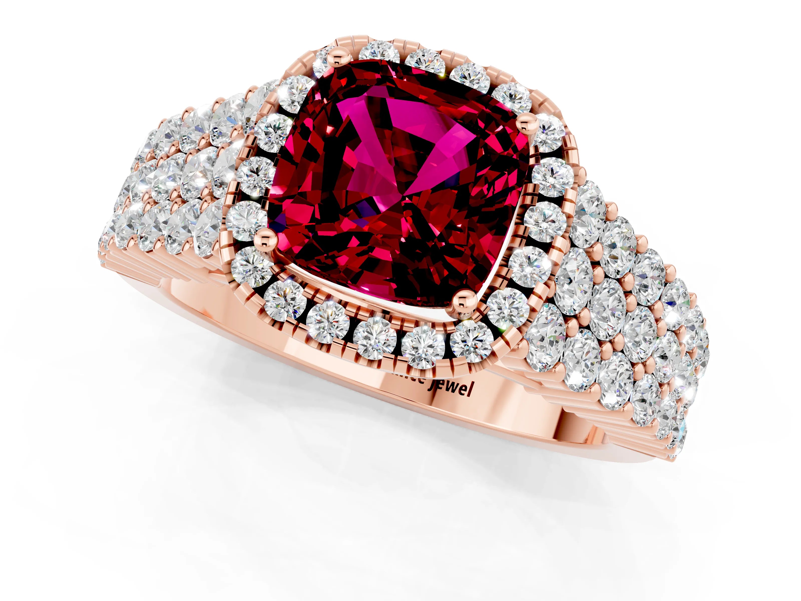 Rose gold Cushion Cut Halo Pavé Diamond Engagement Ring with Split Shank and Four-Prong Setting_1