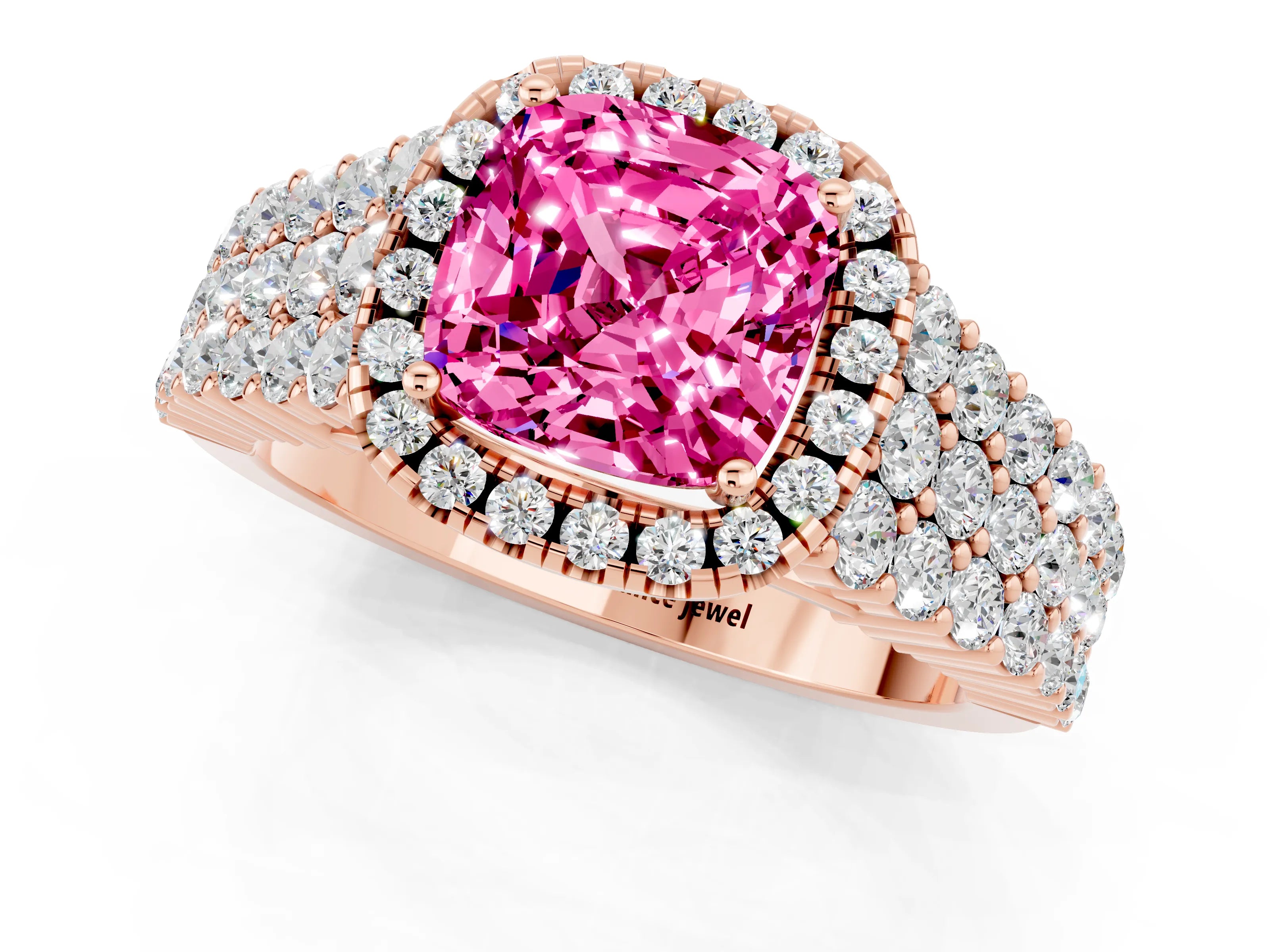 Rose gold Cushion Cut Halo Pavé Diamond Engagement Ring with Split Shank and Four-Prong Setting_1