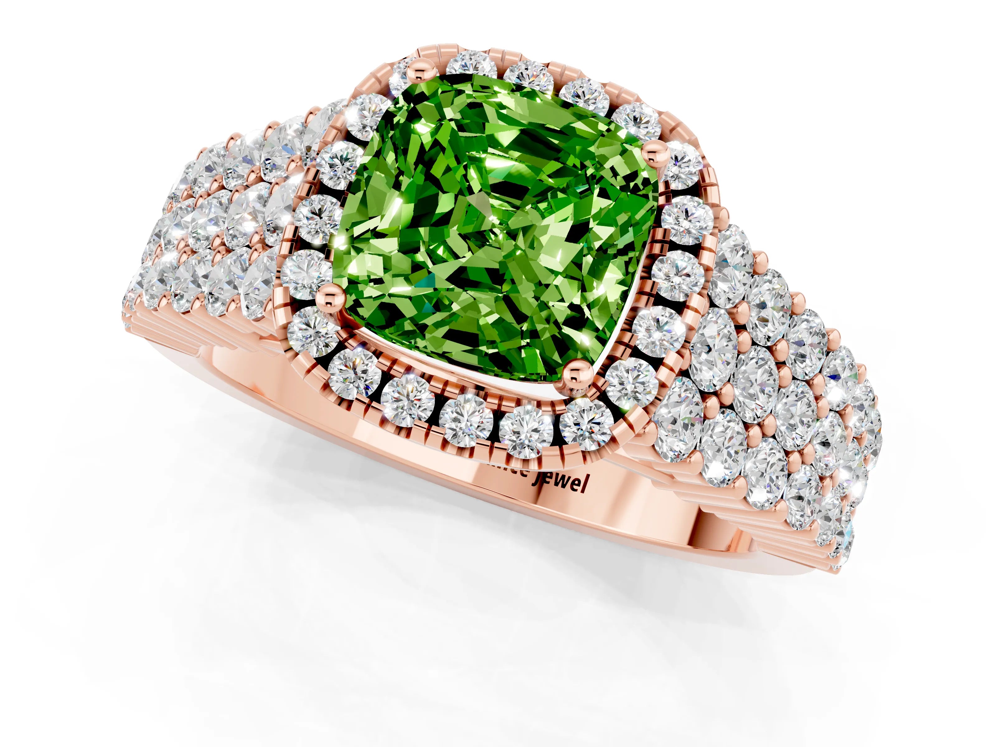 Rose gold Cushion Cut Halo Pavé Diamond Engagement Ring with Split Shank and Four-Prong Setting_1