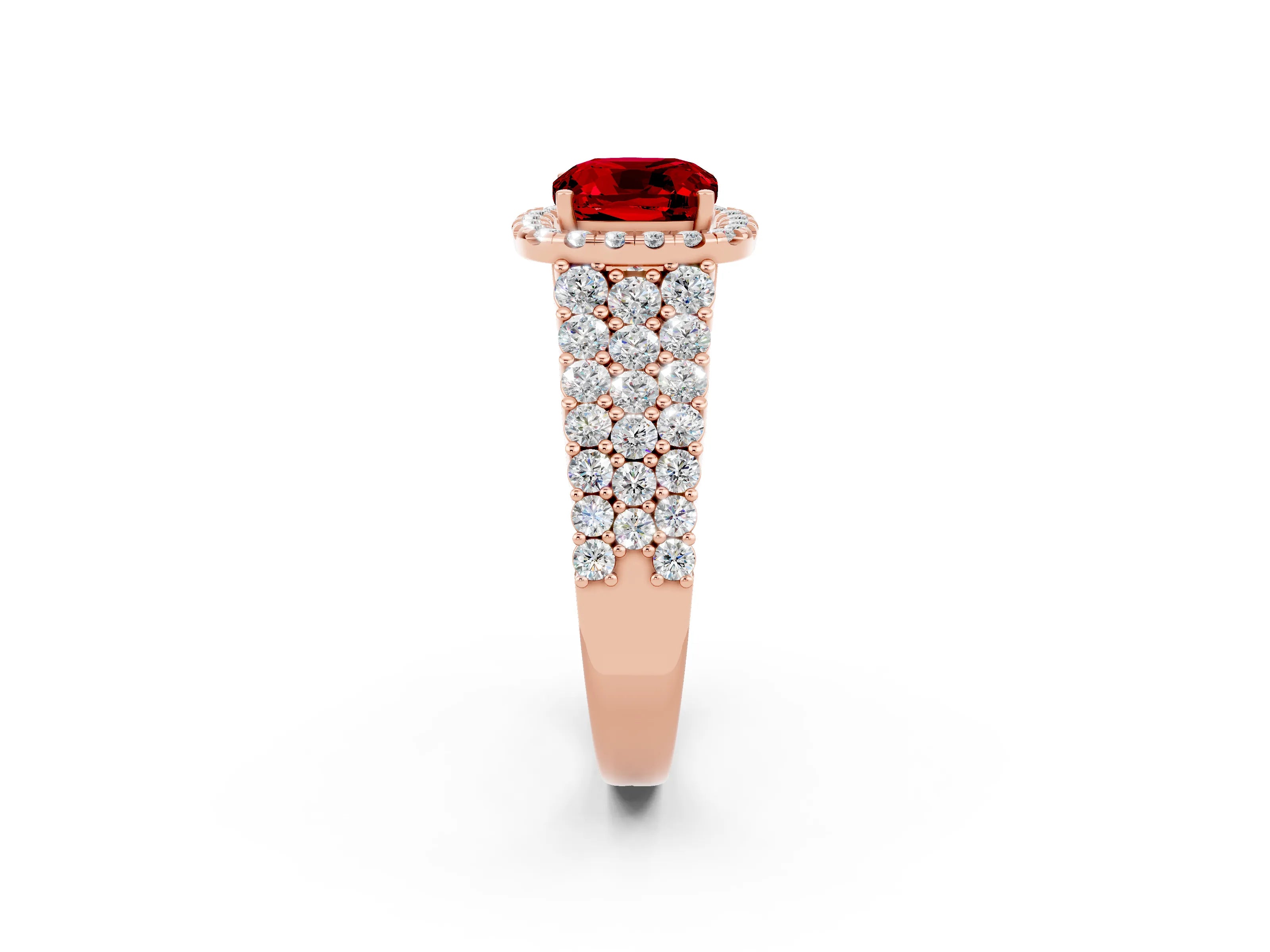 Rose gold Cushion Cut Halo Pavé Diamond Engagement Ring with Split Shank and Four-Prong Setting_2