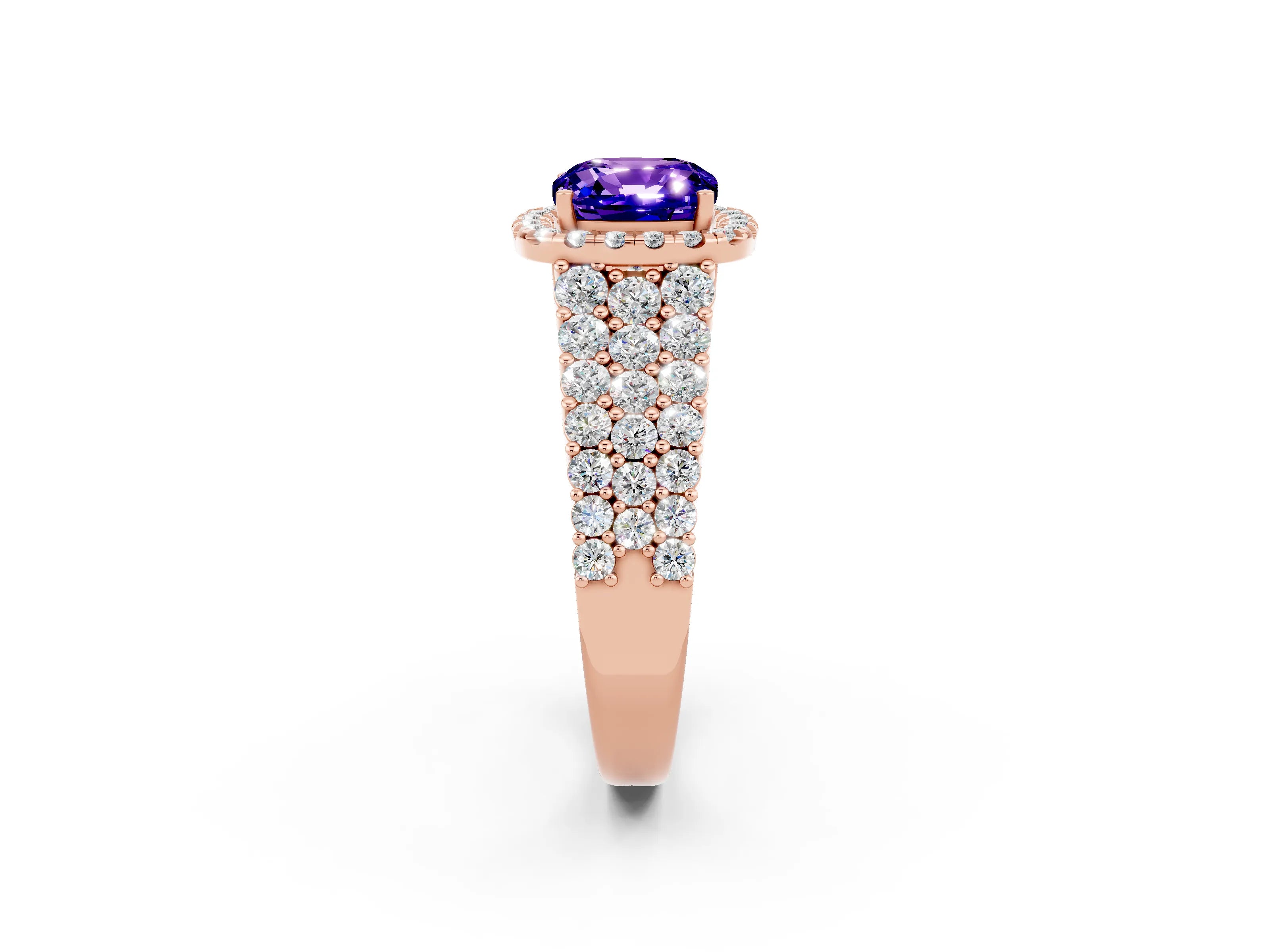 Rose gold Cushion Cut Halo Pavé Diamond Engagement Ring with Split Shank and Four-Prong Setting_2