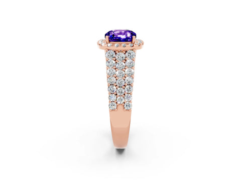 Rose gold Cushion Cut Halo Pavé Diamond Engagement Ring with Split Shank and Four-Prong Setting_2