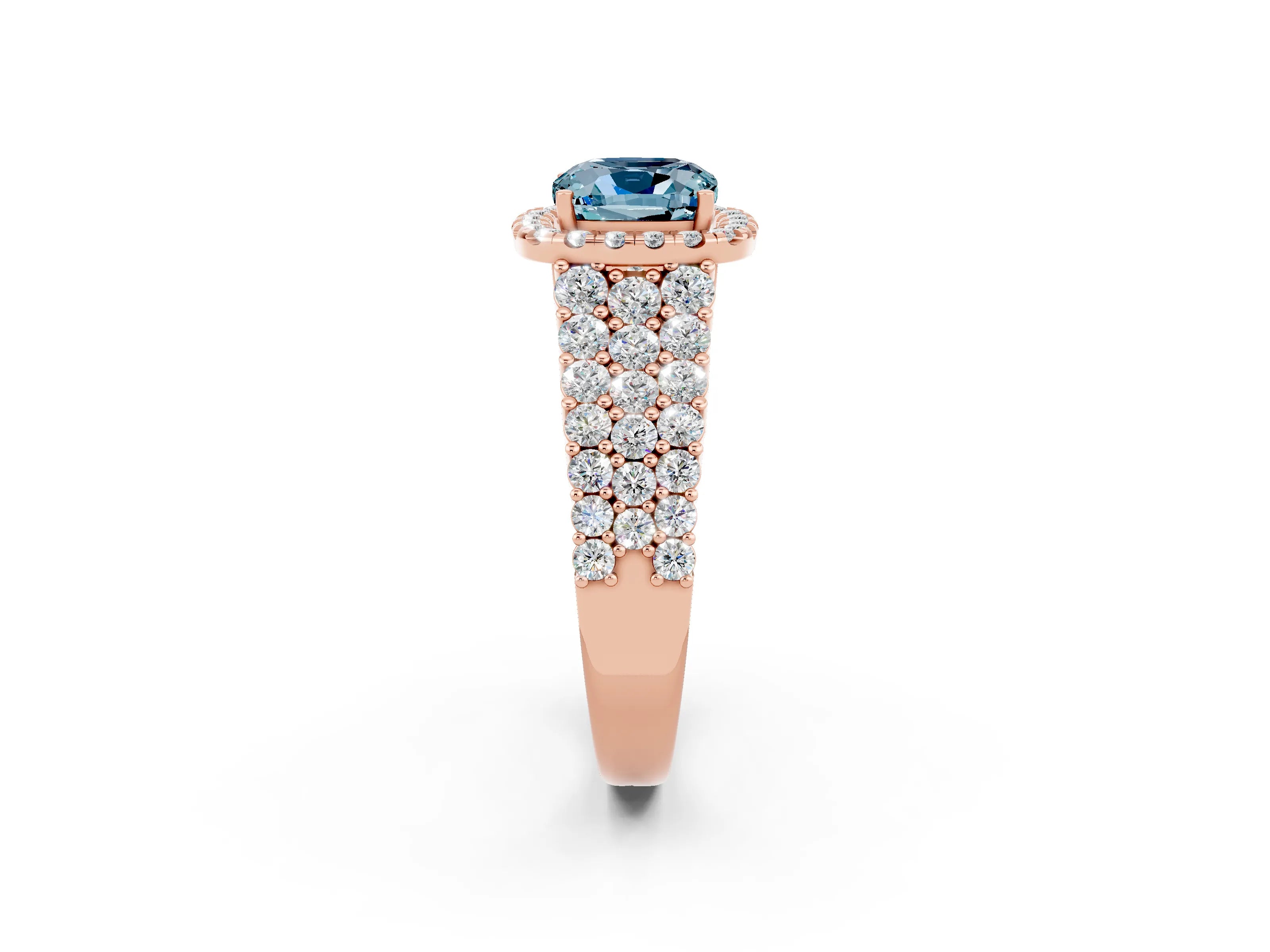 Rose gold Cushion Cut Halo Pavé Diamond Engagement Ring with Split Shank and Four-Prong Setting_2