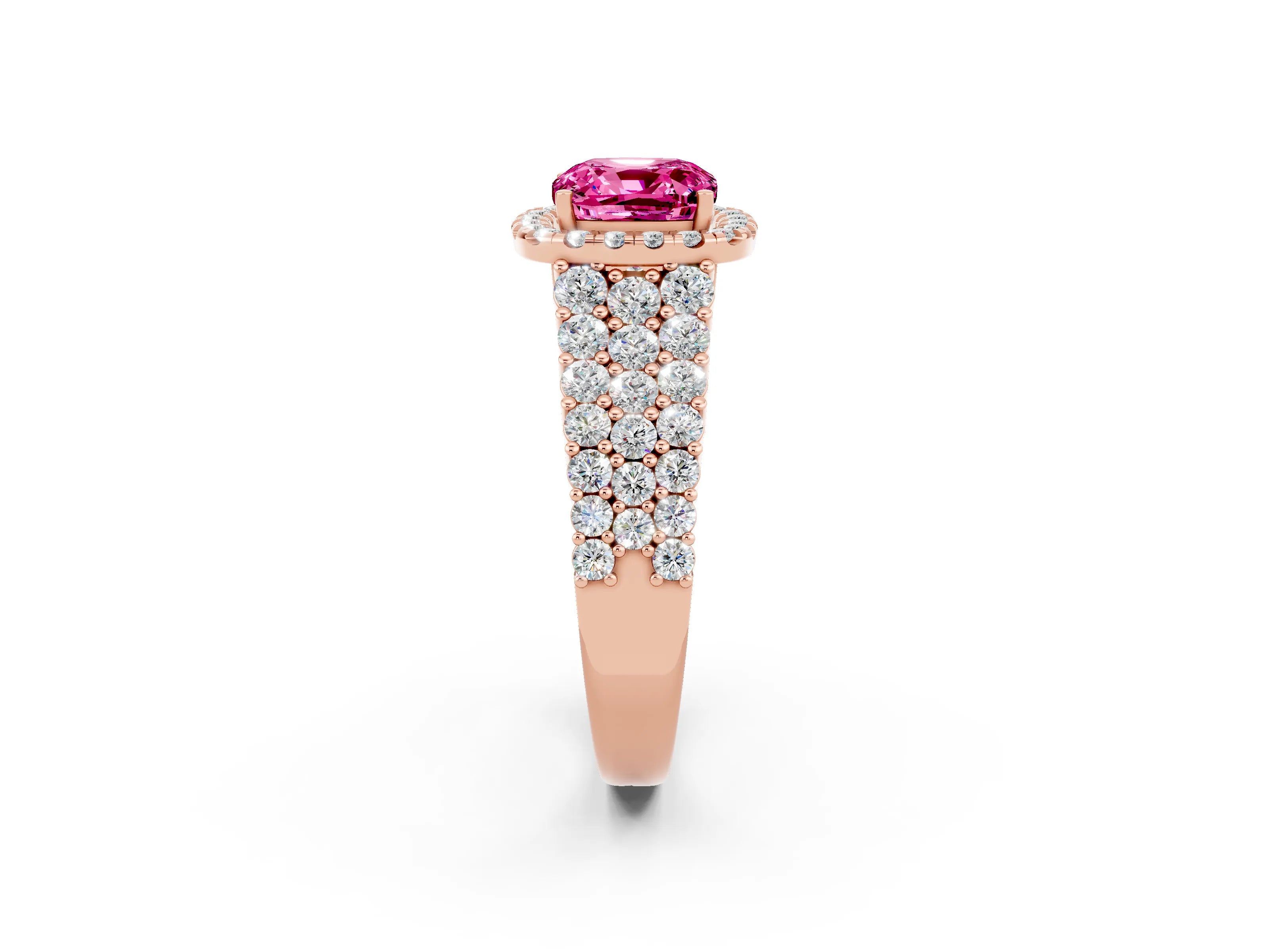 Rose gold Cushion Cut Halo Pavé Diamond Engagement Ring with Split Shank and Four-Prong Setting_2