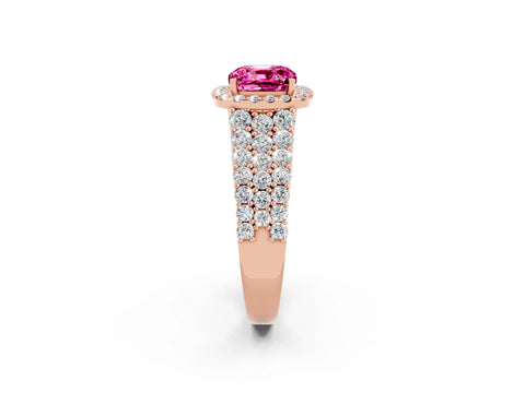 Rose gold Cushion Cut Halo Pavé Diamond Engagement Ring with Split Shank and Four-Prong Setting_2