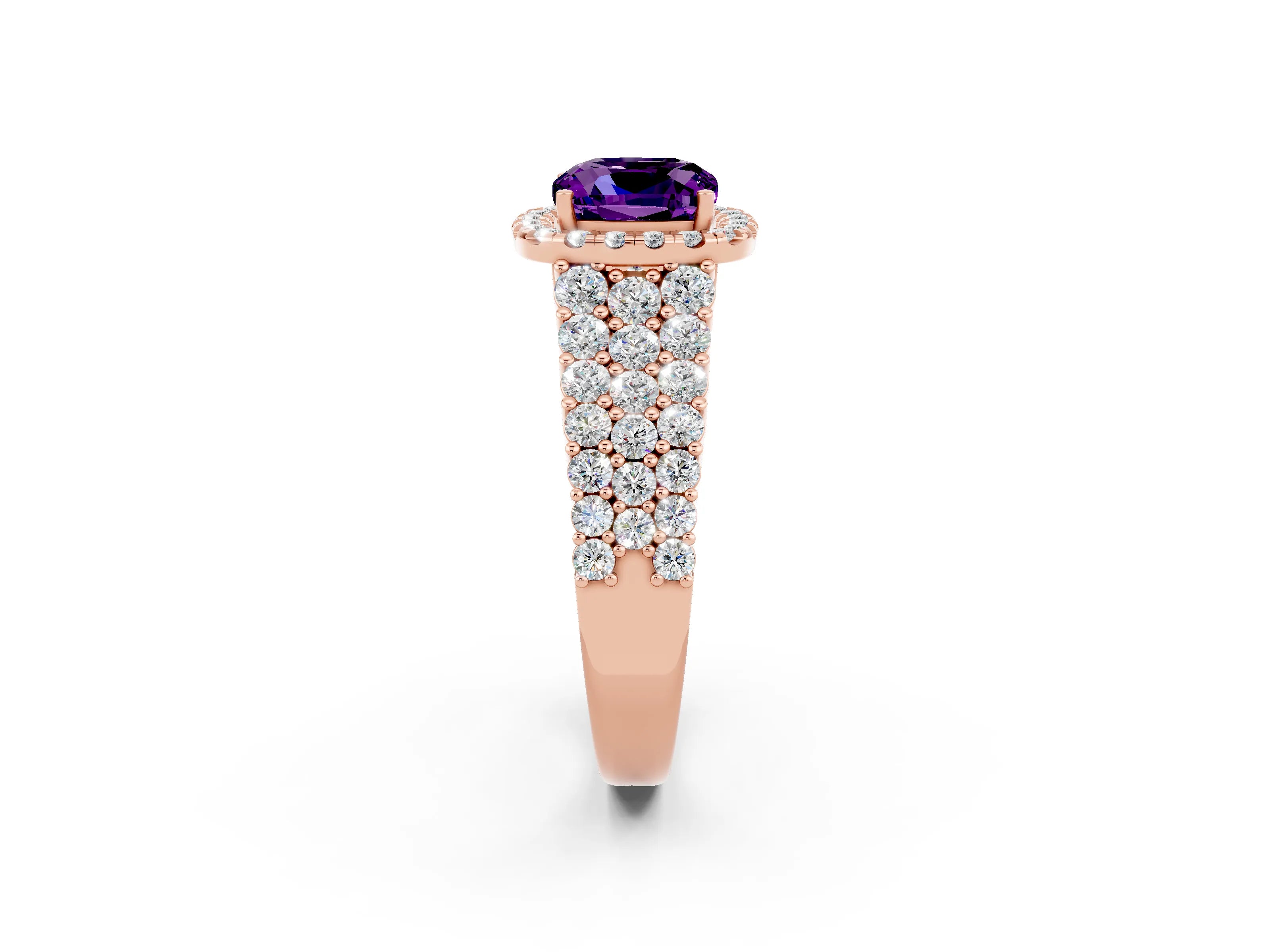 Rose gold Cushion Cut Halo Pavé Diamond Engagement Ring with Split Shank and Four-Prong Setting_2