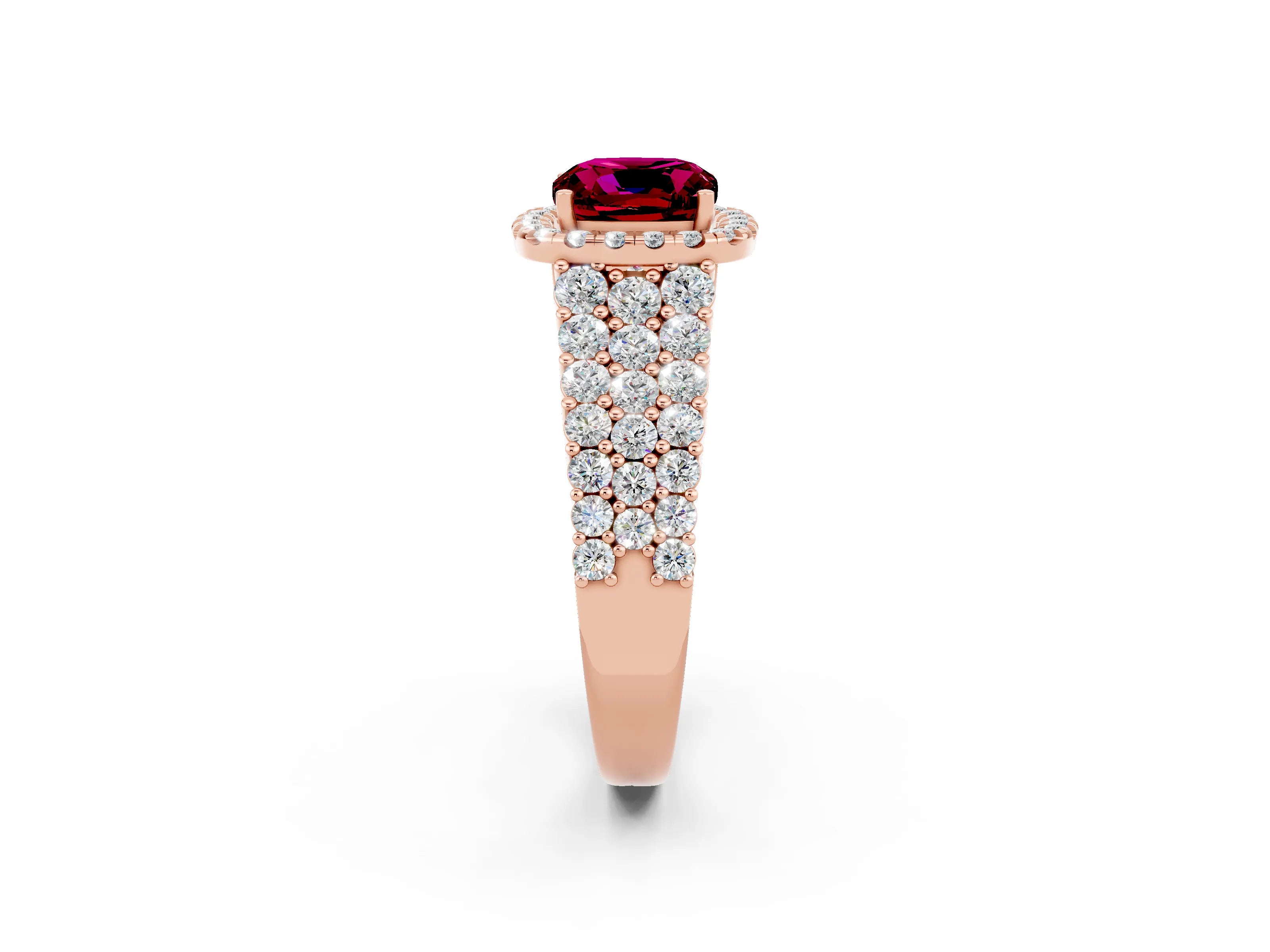 Rose gold Cushion Cut Halo Pavé Diamond Engagement Ring with Split Shank and Four-Prong Setting_2