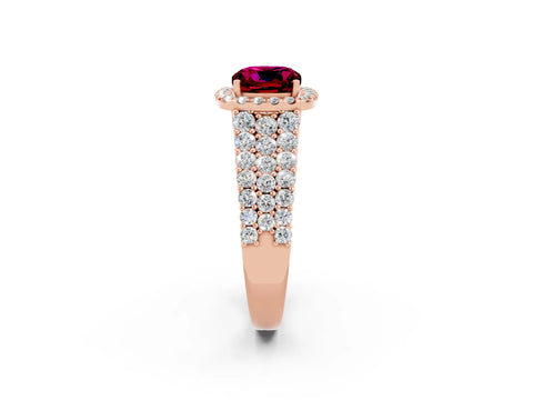 Rose gold Cushion Cut Halo Pavé Diamond Engagement Ring with Split Shank and Four-Prong Setting_2