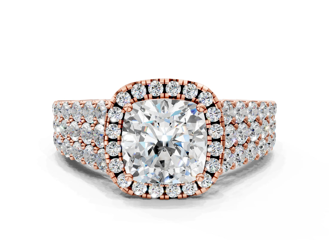 Rose gold Cushion Cut Halo Pavé Diamond Engagement Ring with Split Shank and Four-Prong Setting_3