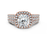 Rose gold Cushion Cut Halo Pavé Diamond Engagement Ring with Split Shank and Four-Prong Setting_3