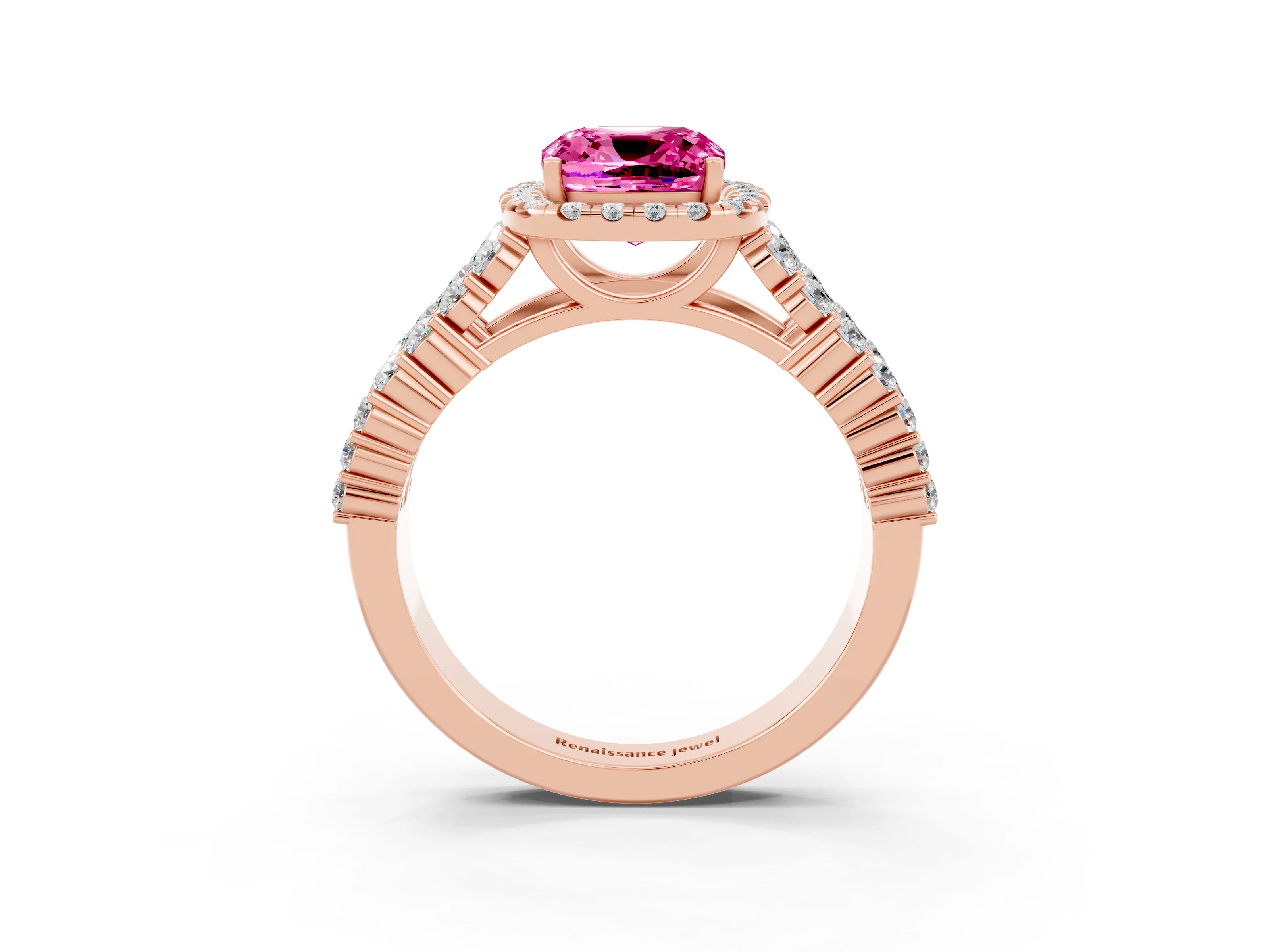 Rose gold Cushion Cut Halo Pavé Diamond Engagement Ring with Split Shank and Four-Prong Setting_3