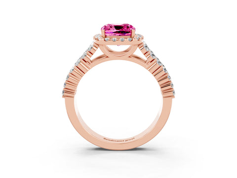 Rose gold Cushion Cut Halo Pavé Diamond Engagement Ring with Split Shank and Four-Prong Setting_3