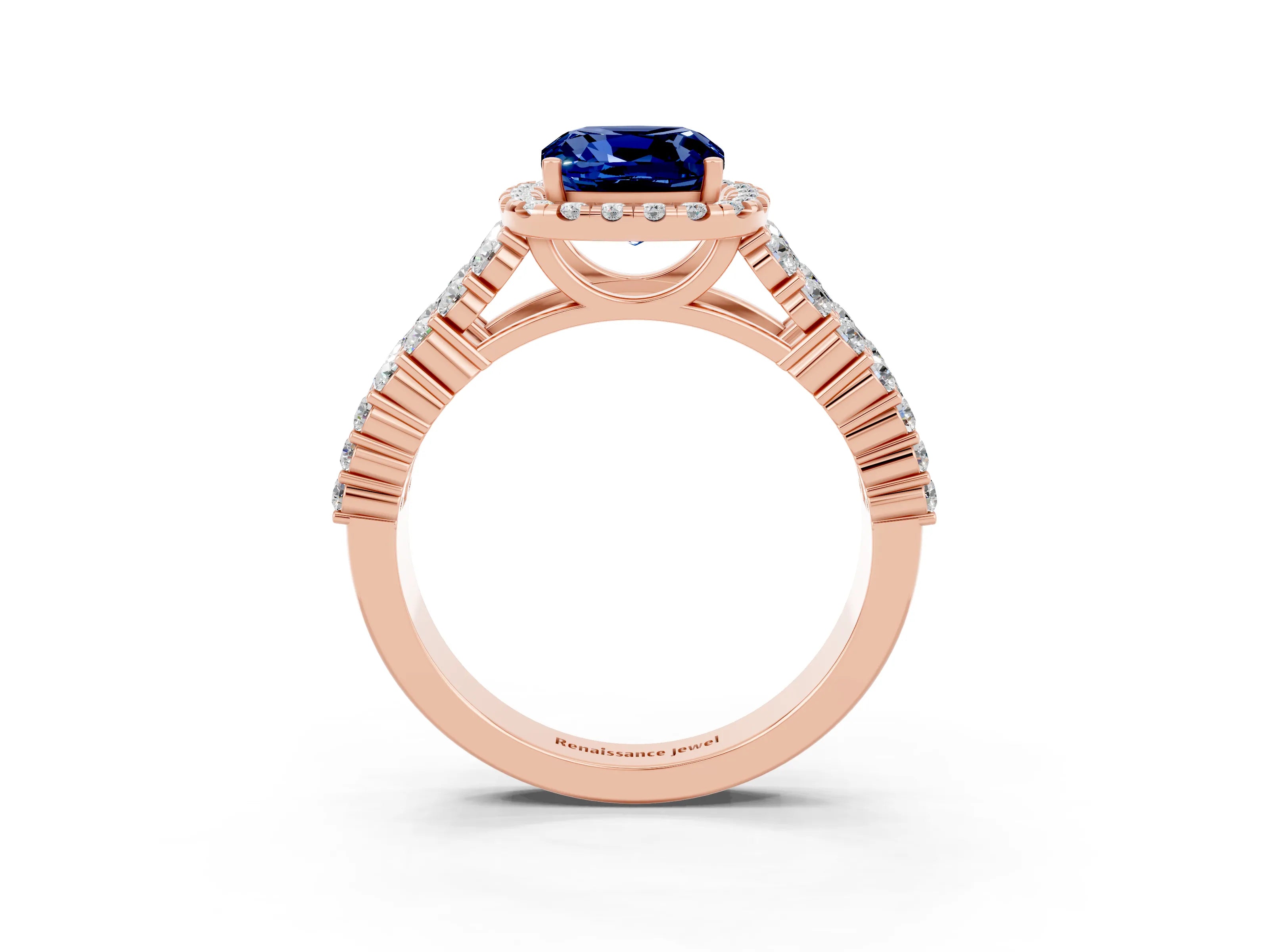 Rose gold Cushion Cut Halo Pavé Diamond Engagement Ring with Split Shank and Four-Prong Setting_3
