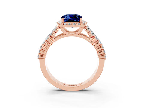 Rose gold Cushion Cut Halo Pavé Diamond Engagement Ring with Split Shank and Four-Prong Setting_3