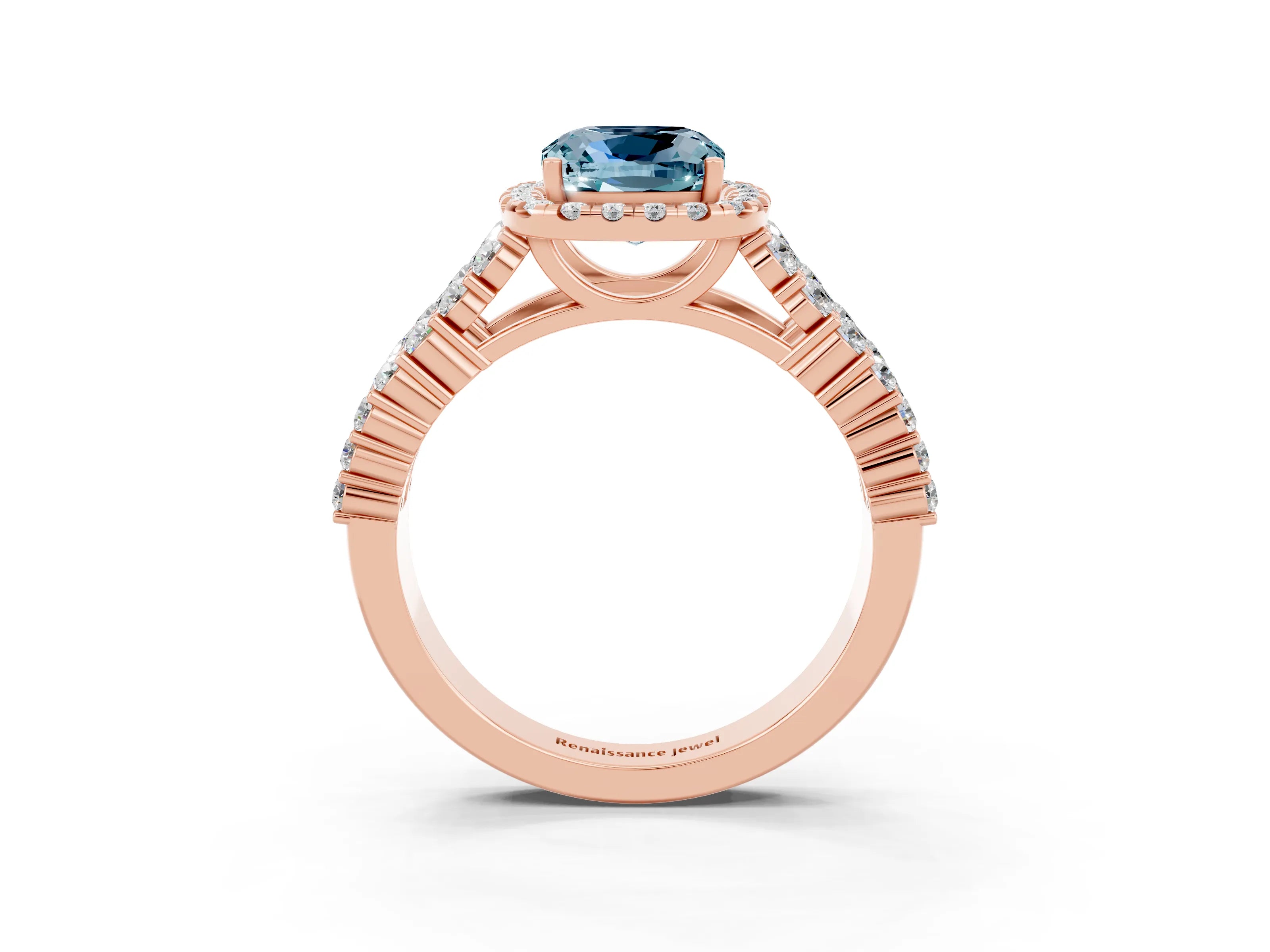 Rose gold Cushion Cut Halo Pavé Diamond Engagement Ring with Split Shank and Four-Prong Setting_3