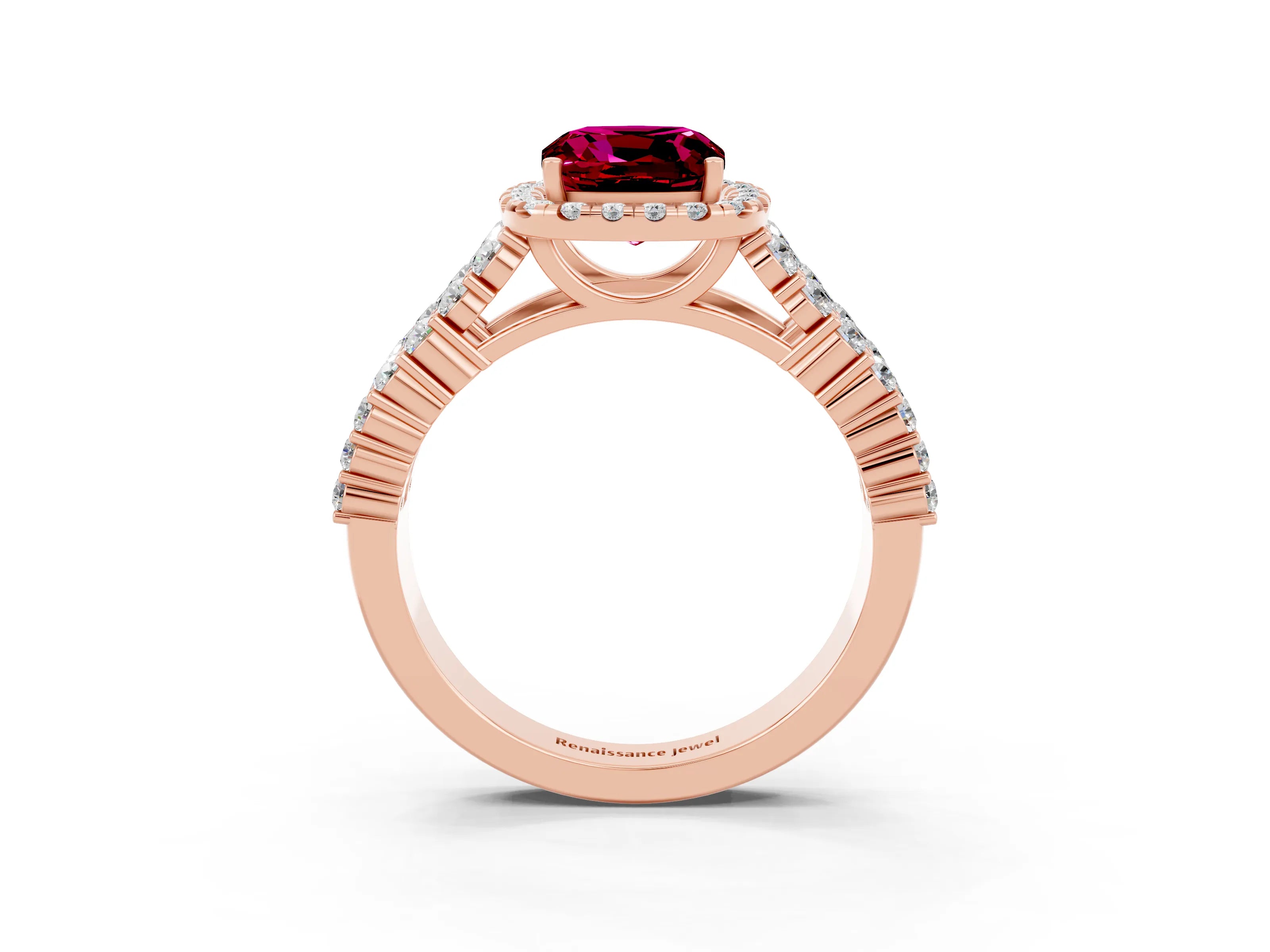 Rose gold Cushion Cut Halo Pavé Diamond Engagement Ring with Split Shank and Four-Prong Setting_3