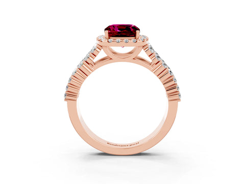 Rose gold Cushion Cut Halo Pavé Diamond Engagement Ring with Split Shank and Four-Prong Setting_3