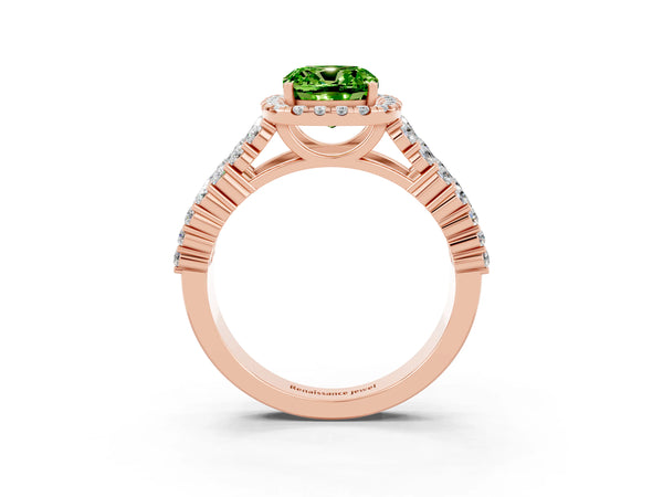 Rose gold Cushion Cut Halo Pavé Diamond Engagement Ring with Split Shank and Four-Prong Setting