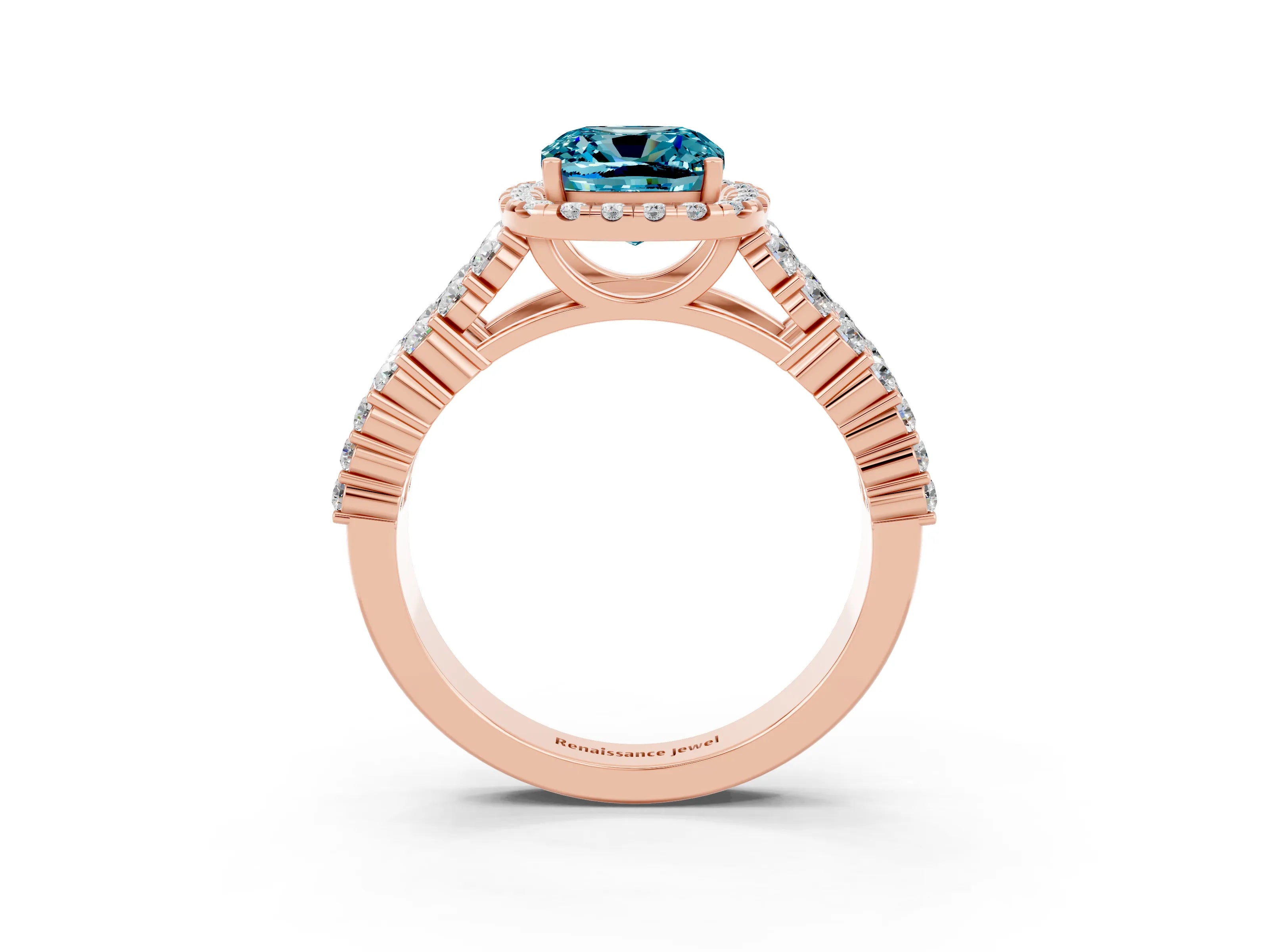 Rose gold Cushion Cut Halo Pavé Diamond Engagement Ring with Split Shank and Four-Prong Setting_3
