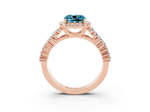 Rose gold Cushion Cut Halo Pavé Diamond Engagement Ring with Split Shank and Four-Prong Setting_3