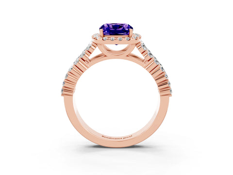Rose gold Cushion Cut Halo Pavé Diamond Engagement Ring with Split Shank and Four-Prong Setting_3