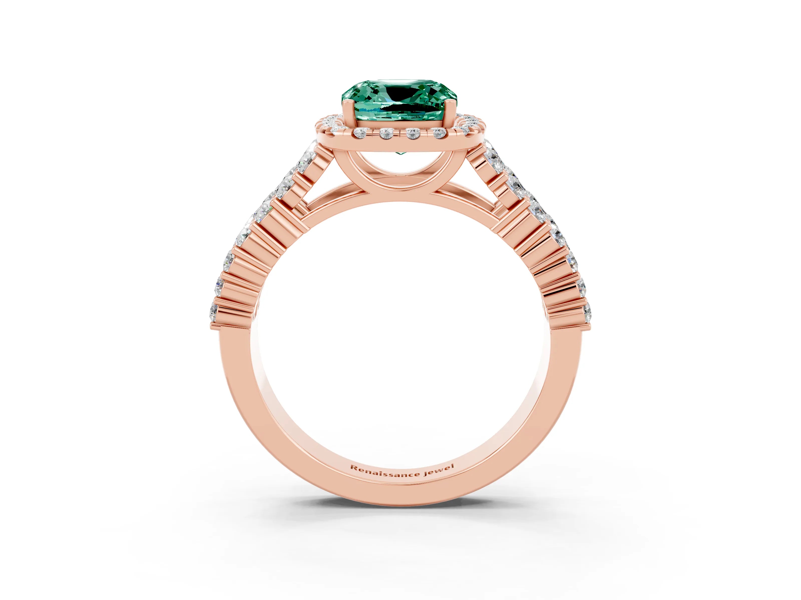 Rose gold Cushion Cut Halo Pavé Diamond Engagement Ring with Split Shank and Four-Prong Setting_3