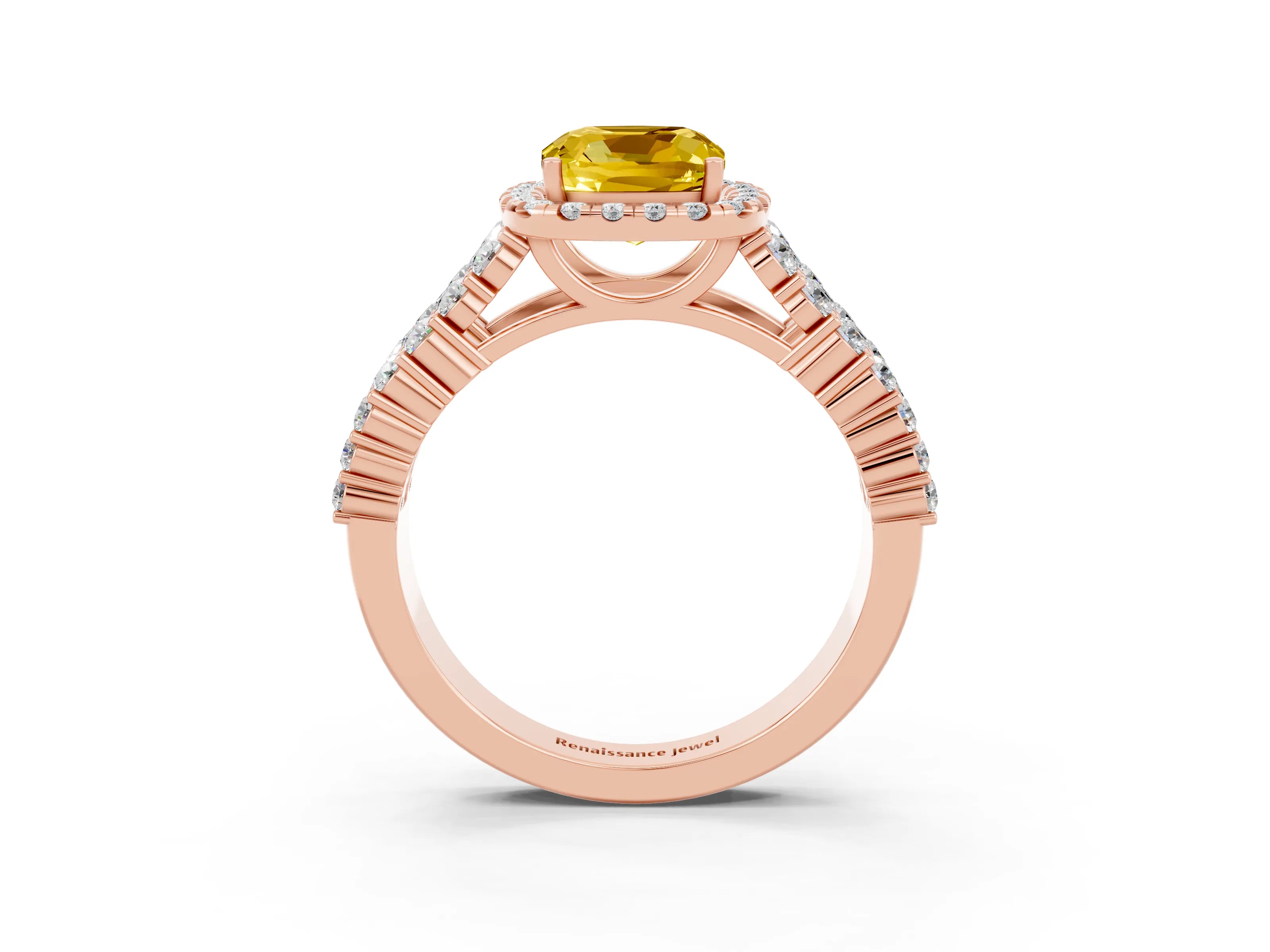 Rose gold Cushion Cut Halo Pavé Diamond Engagement Ring with Split Shank and Four-Prong Setting_3