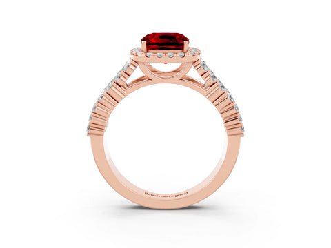 Rose gold Cushion Cut Halo Pavé Diamond Engagement Ring with Split Shank and Four-Prong Setting_3