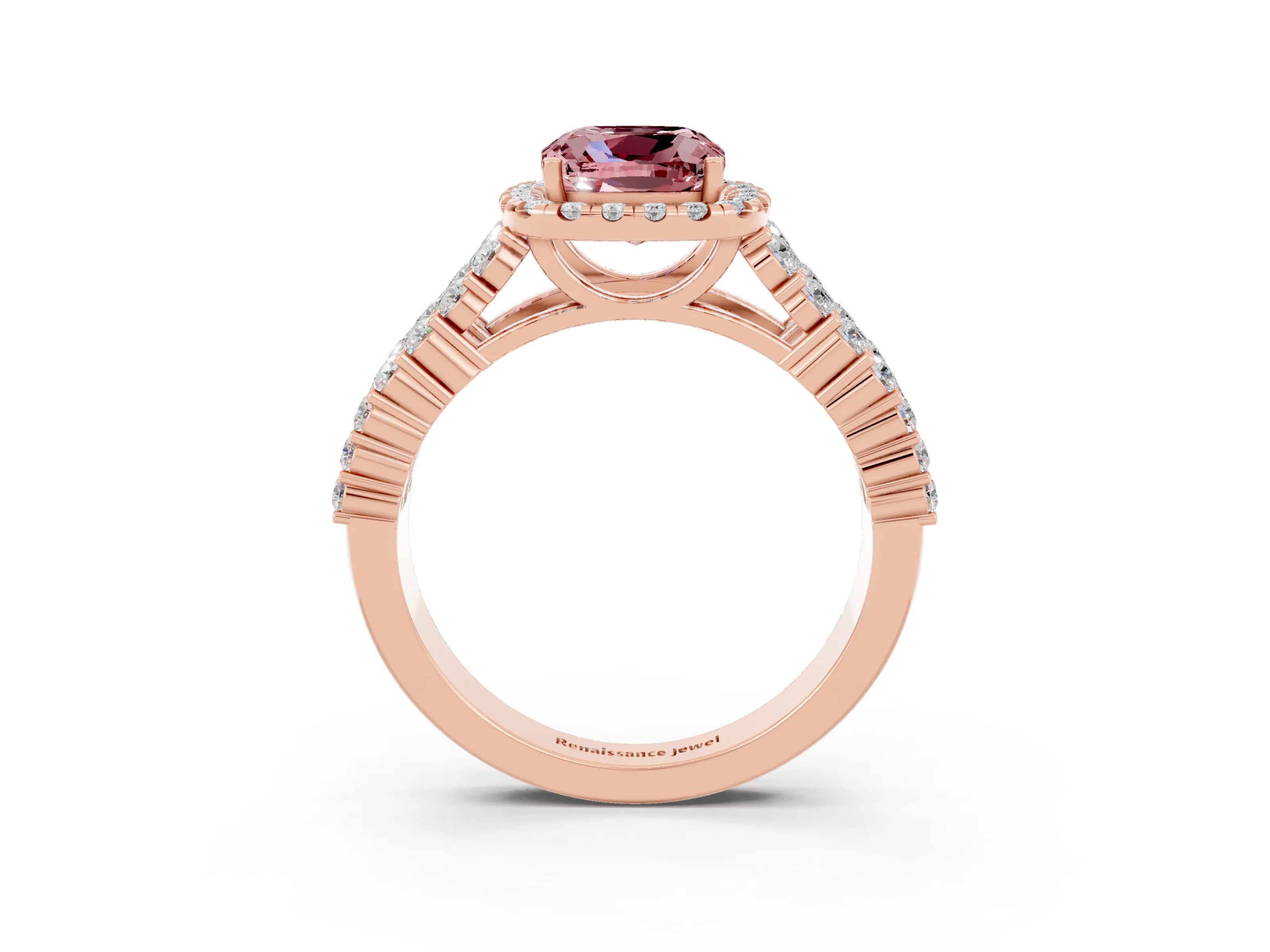 Rose gold Cushion Cut Halo Pavé Diamond Engagement Ring with Split Shank and Four-Prong Setting_3
