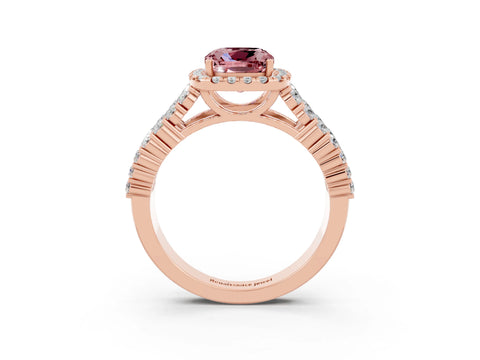 Rose gold Cushion Cut Halo Pavé Diamond Engagement Ring with Split Shank and Four-Prong Setting_3