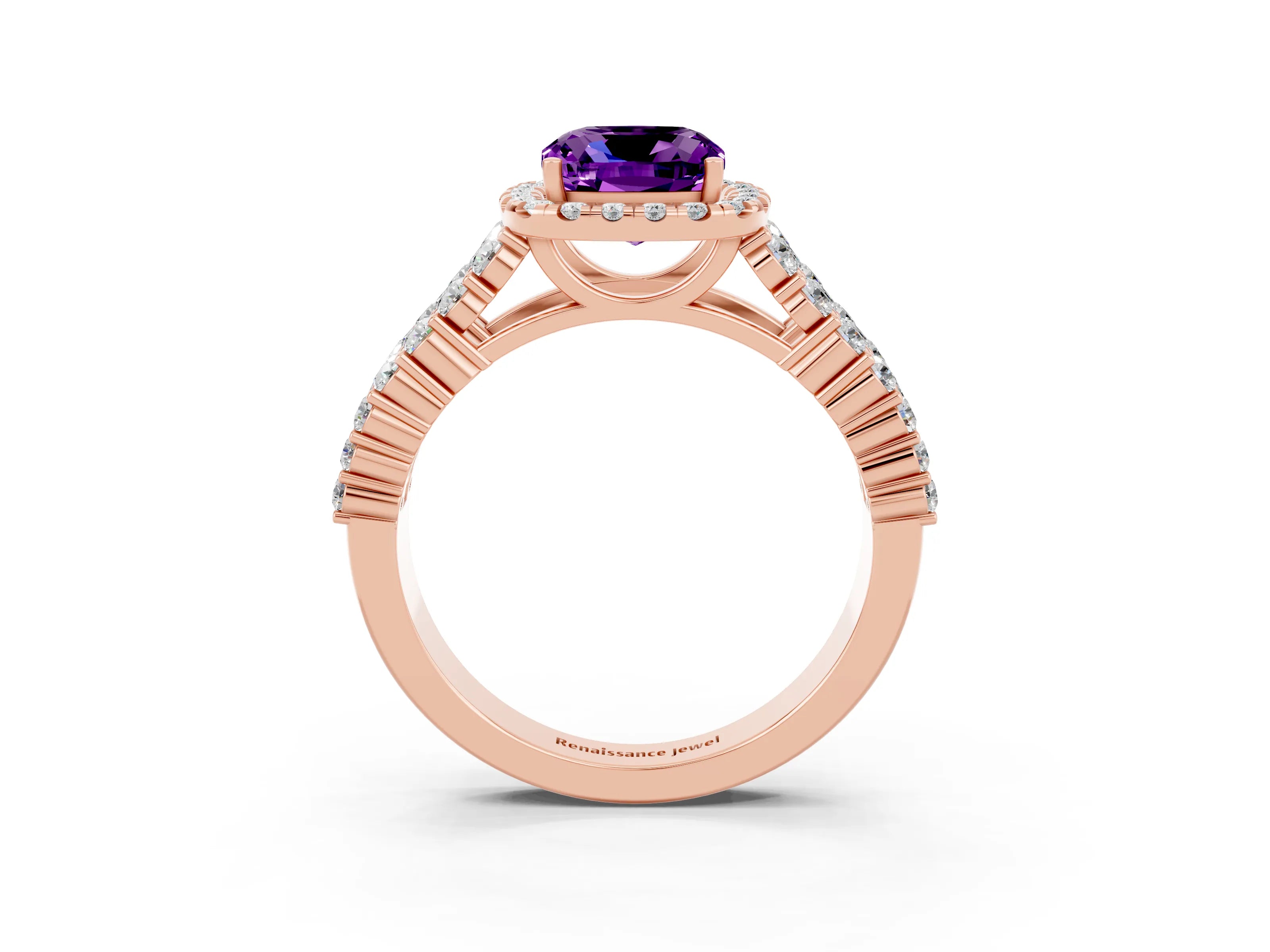 Rose gold Cushion Cut Halo Pavé Diamond Engagement Ring with Split Shank and Four-Prong Setting_3