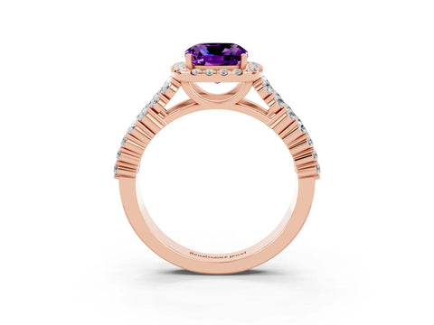 Rose gold Cushion Cut Halo Pavé Diamond Engagement Ring with Split Shank and Four-Prong Setting_3
