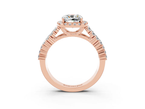 Rose gold Cushion Cut Halo Pavé Diamond Engagement Ring with Split Shank and Four-Prong Setting_3