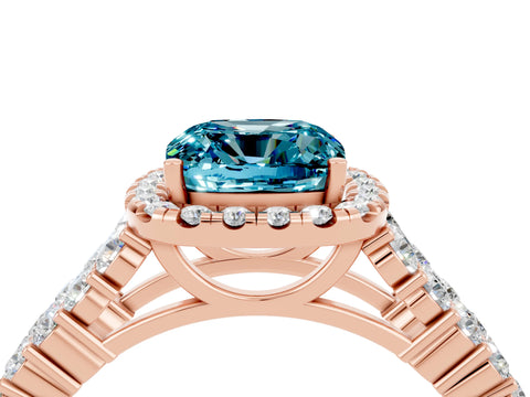 Rose gold Cushion Cut Halo Pavé Diamond Engagement Ring with Split Shank and Four-Prong Setting_4