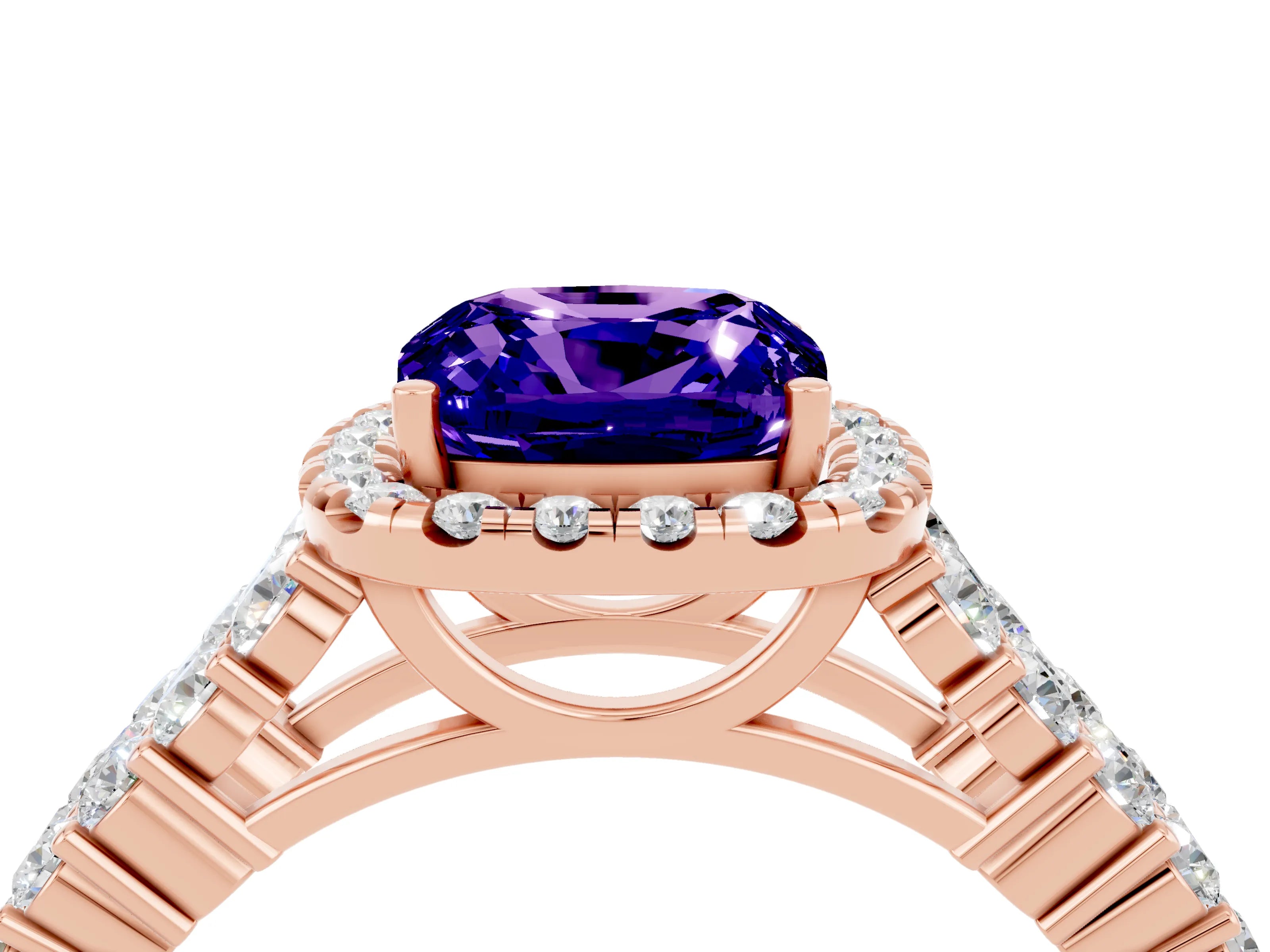 Rose gold Cushion Cut Halo Pavé Diamond Engagement Ring with Split Shank and Four-Prong Setting_4