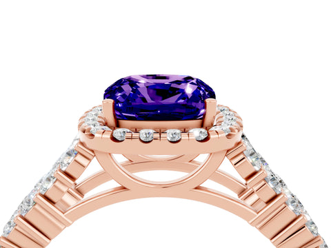 Rose gold Cushion Cut Halo Pavé Diamond Engagement Ring with Split Shank and Four-Prong Setting_4