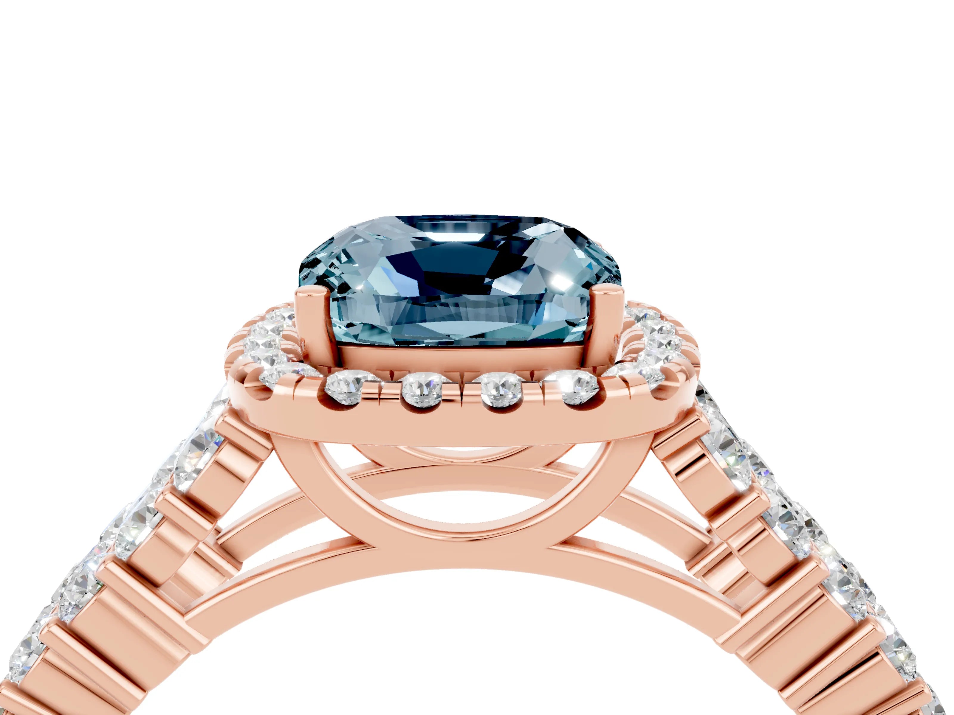 Rose gold Cushion Cut Halo Pavé Diamond Engagement Ring with Split Shank and Four-Prong Setting_4