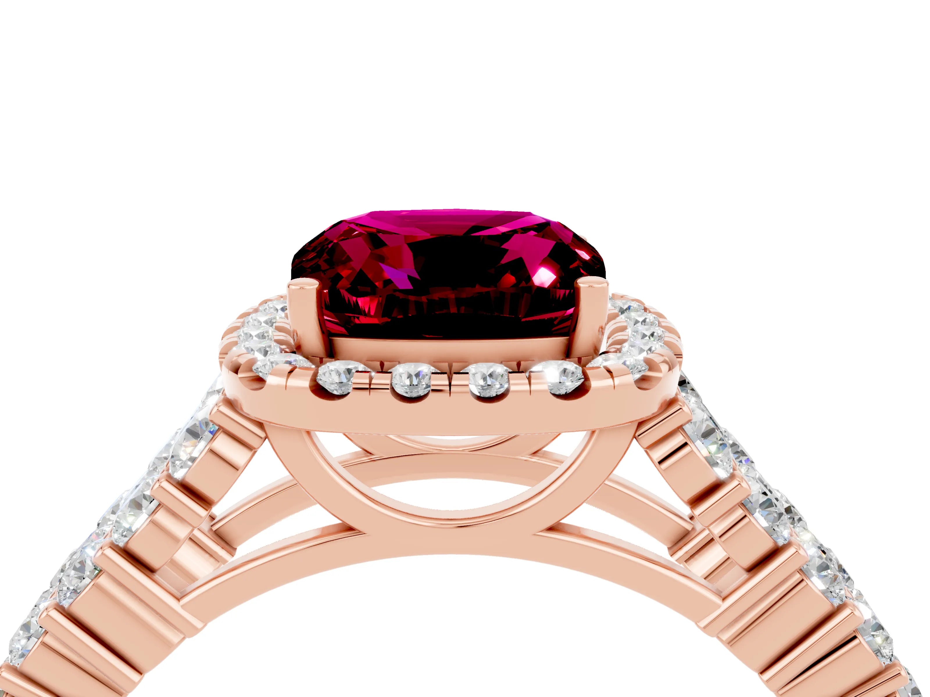 Rose gold Cushion Cut Halo Pavé Diamond Engagement Ring with Split Shank and Four-Prong Setting_4