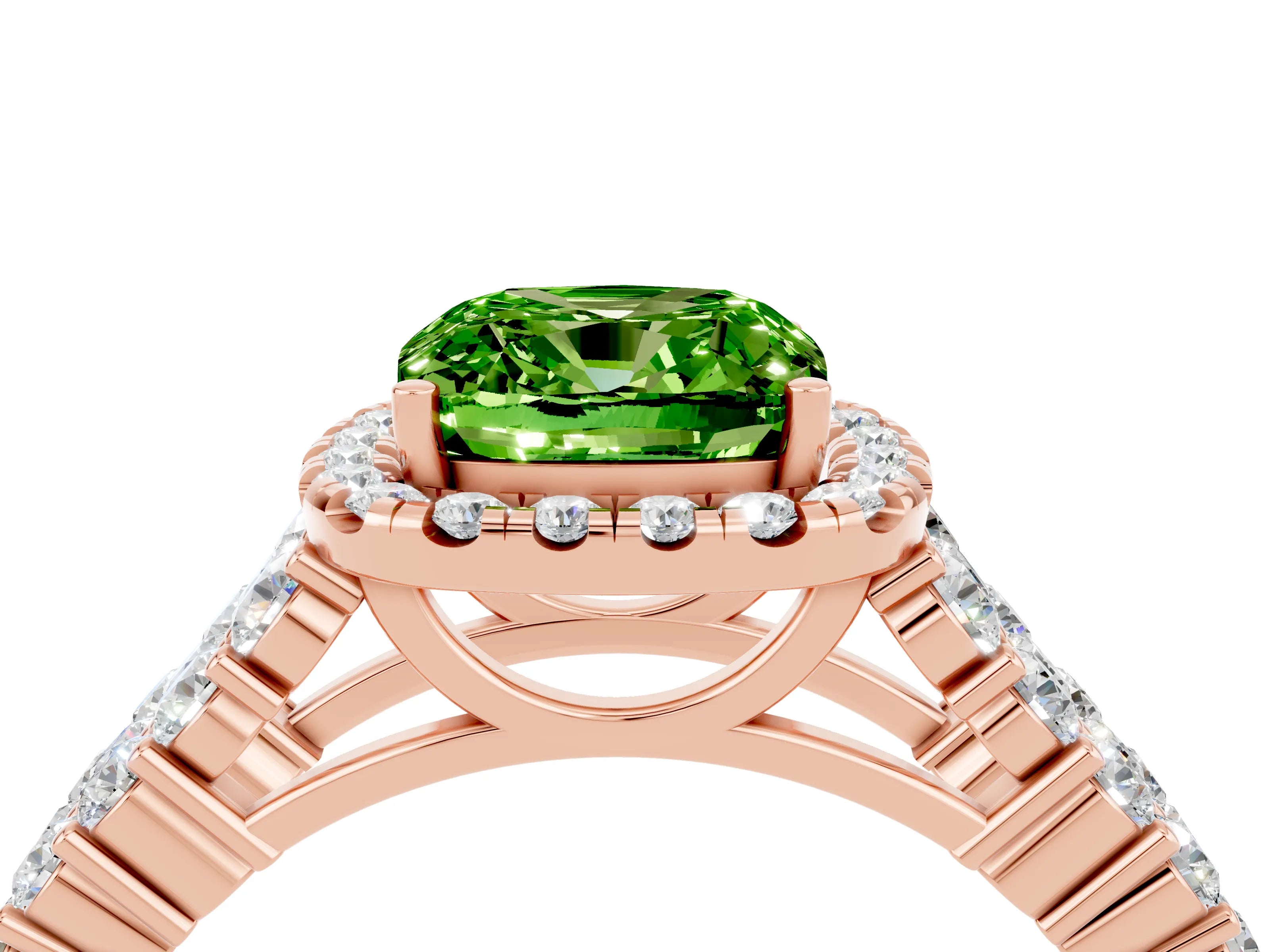 Rose gold Cushion Cut Halo Pavé Diamond Engagement Ring with Split Shank and Four-Prong Setting_4