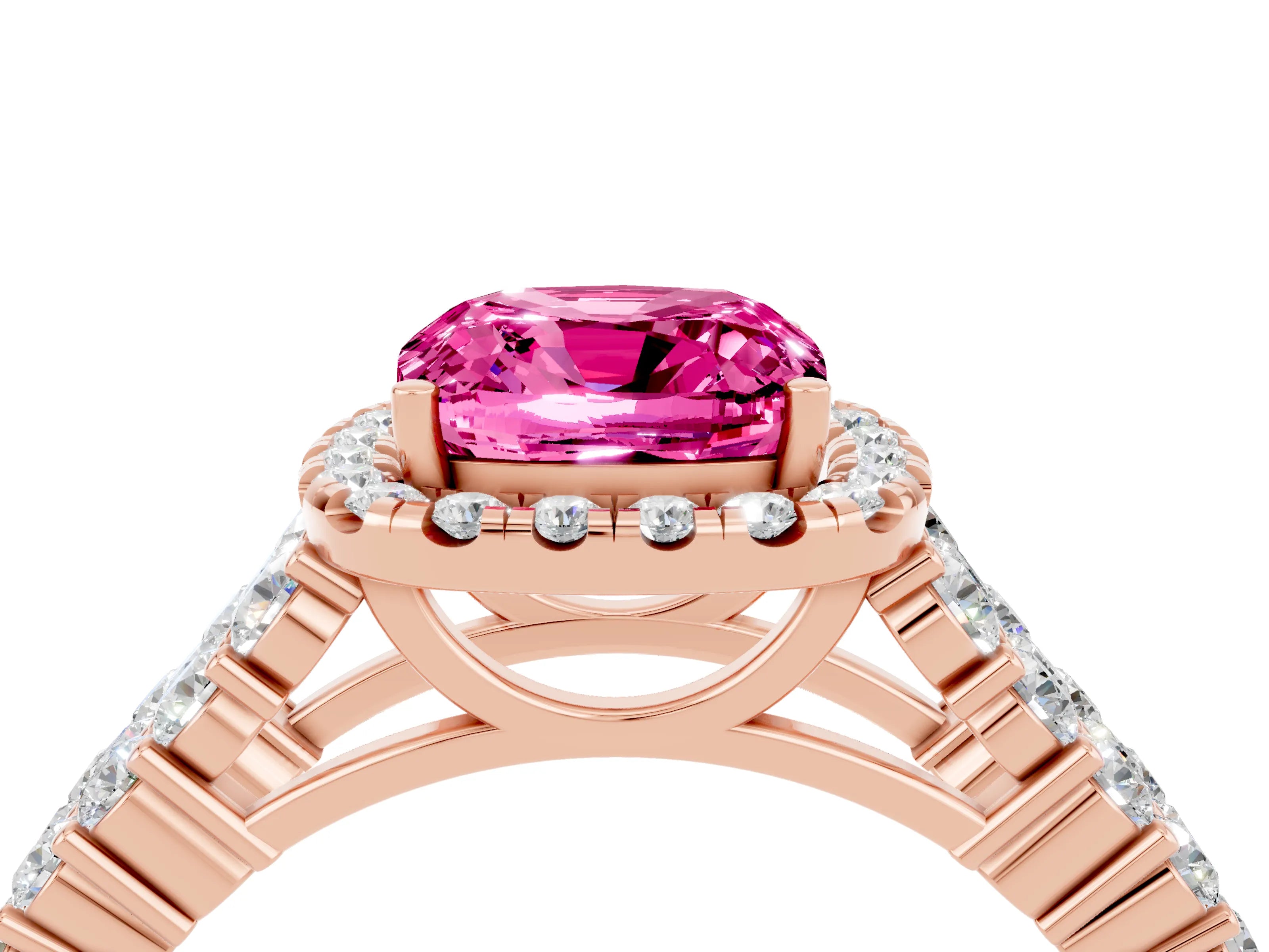 Rose gold Cushion Cut Halo Pavé Diamond Engagement Ring with Split Shank and Four-Prong Setting_4