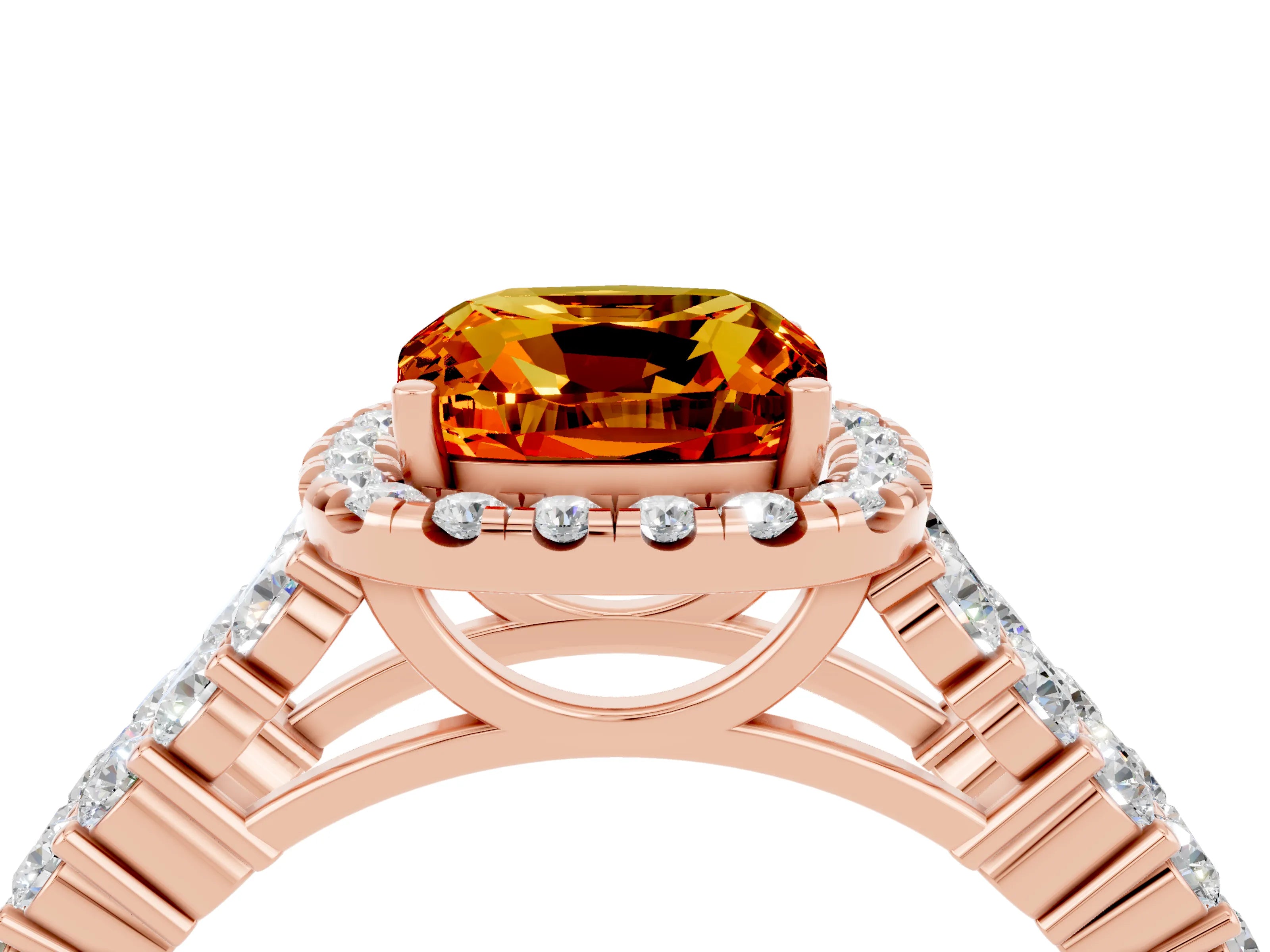 Rose gold Cushion Cut Halo Pavé Diamond Engagement Ring with Split Shank and Four-Prong Setting_4
